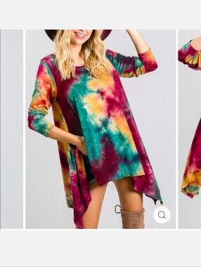 Casual Tie-Dye Long Sleeve Tunic - Multicolor